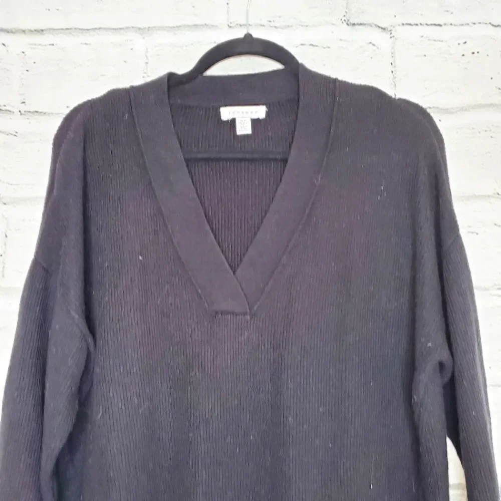 Topshop oversized v neck ribbed sweater black XS
